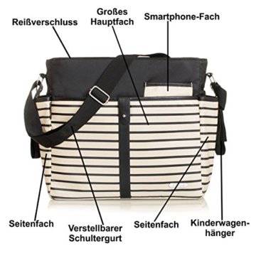 Wickeltasche (+ Wickelauflage) Baby Tasche mit Befestigung für Kinderwagen Buggy (SCHWARZ) - 